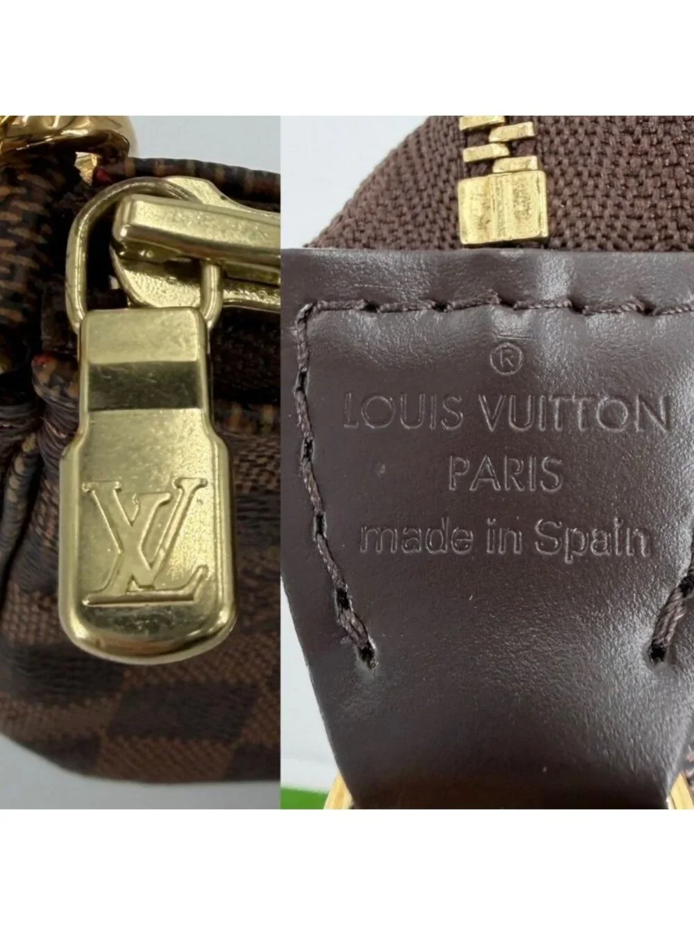 Louis Vuitton Handbag Pochette Pouch Shoulder Crossbody Damier Canvas Brown Gold